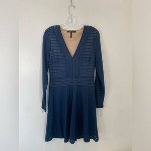 BCBG Maxazria Blue A Line Long Sleeve Stretch Women Dress Size Medium